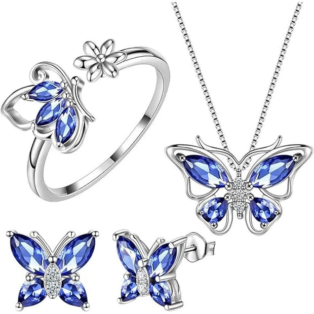 Butterfly Jewelry Set For Women Butterflies Birthstone Pendant