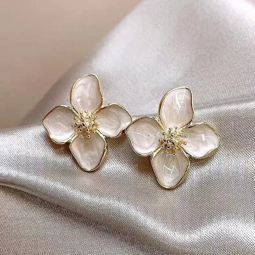 Vintage Gold Color Matte Texture Metal Flower Earrings for Women Girls