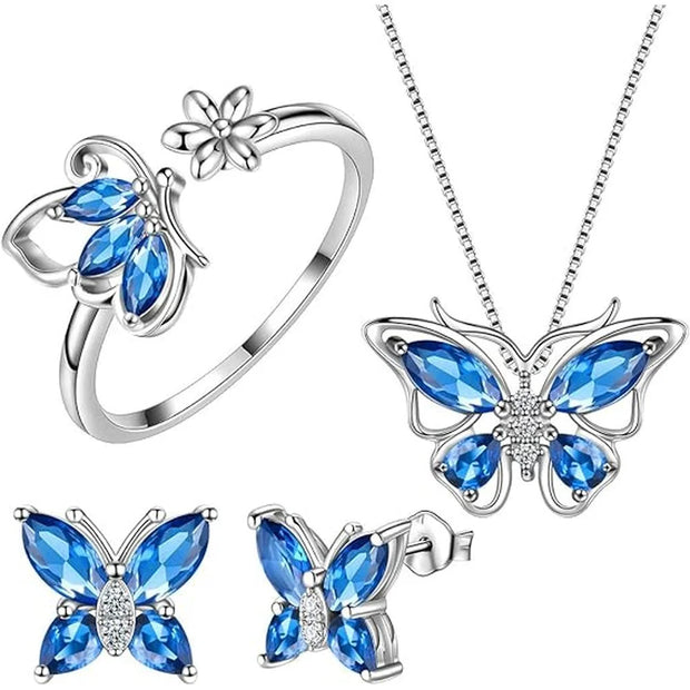 Butterfly Jewelry Set For Women Butterflies Birthstone Pendant