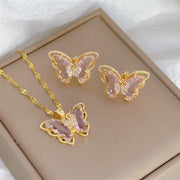 Fashion European and American Cute Micro-inlaid Butterfly Necklace