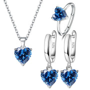 925 Sterling Silver Jewelry Sets For Women Heart Zircon Ring Earrings