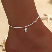 Sparkling Thin Chain Anklet For Women Zircon Heart Cross Pendant