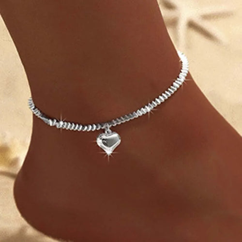 Sparkling Thin Chain Anklet For Women Zircon Heart Cross Pendant