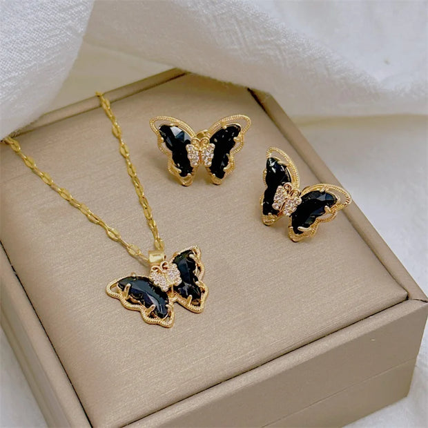 Fashion European and American Cute Micro-inlaid Butterfly Necklace