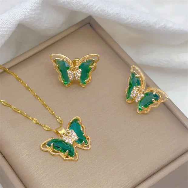 Fashion European and American Cute Micro-inlaid Butterfly Necklace