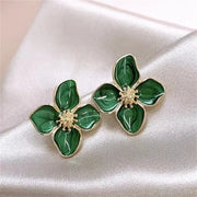 Vintage Gold Color Matte Texture Metal Flower Earrings for Women Girls