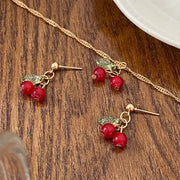 Exquisite Cherry Red Necklace And Earring Set For Women Fashionable