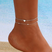 3 Pcs Sparkling Chain Anklet Sets for Women Zircon Heart MultiLayer