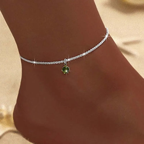 Sparkling Thin Chain Anklet For Women Zircon Heart Cross Pendant