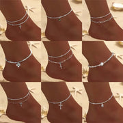 Sparkling Thin Chain Anklet For Women Zircon Heart Cross Pendant