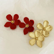 Vintage Gold Color Matte Texture Metal Flower Earrings for Women Girls