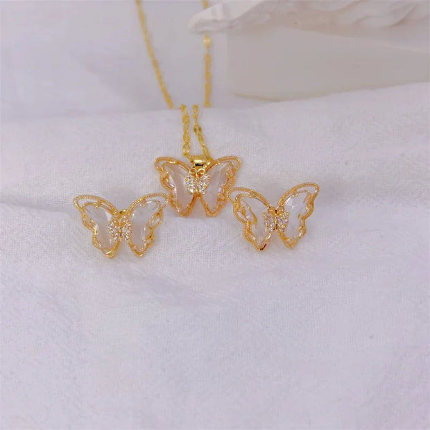 Fashion European and American Cute Micro-inlaid Butterfly Necklace