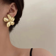 Vintage Gold Color Matte Texture Metal Flower Earrings for Women Girls