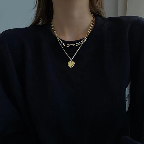 Kpop Love Heart Pendants Necklace for Women Aesthetic Fashion Korean