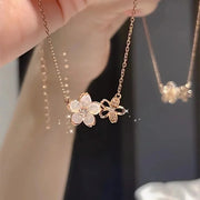 Korean New Inlaid Zircon Flowers Chain Necklace for Women New Light