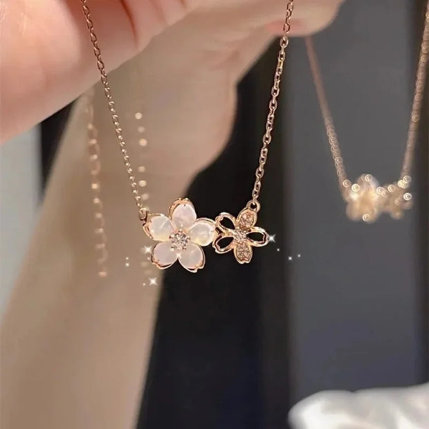 Korean New Inlaid Zircon Flowers Chain Necklace for Women New Light