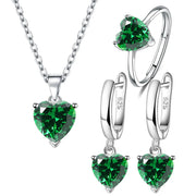 925 Sterling Silver Jewelry Sets For Women Heart Zircon Ring Earrings