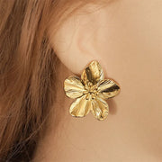 Vintage Gold Color Matte Texture Metal Flower Earrings for Women Girls