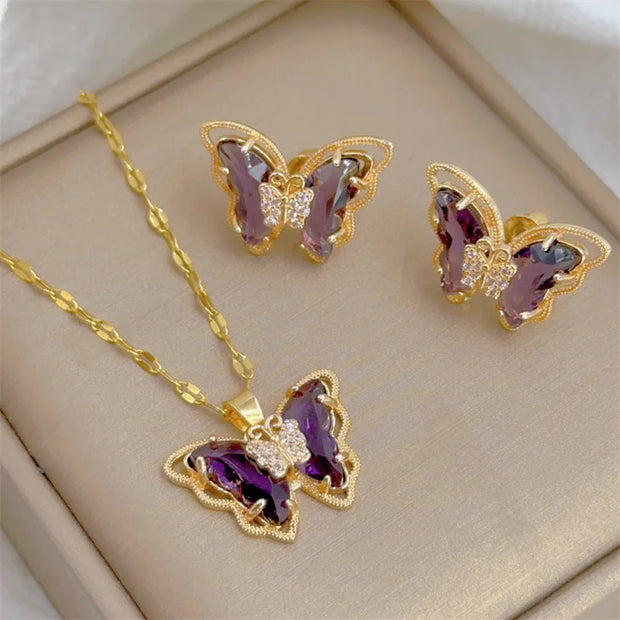 Fashion European and American Cute Micro-inlaid Butterfly Necklace