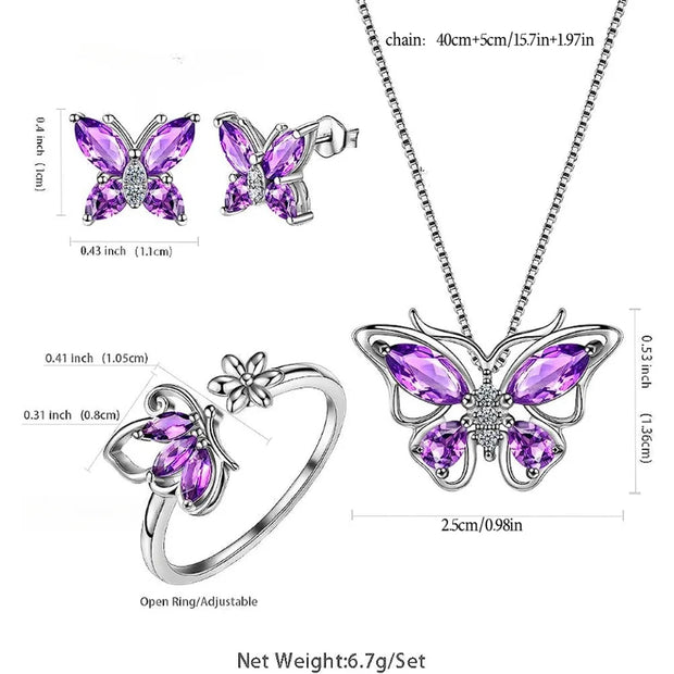 Butterfly Jewelry Set For Women Butterflies Birthstone Pendant