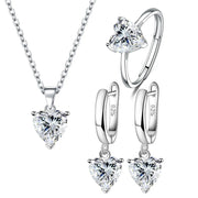 925 Sterling Silver Jewelry Sets For Women Heart Zircon Ring Earrings